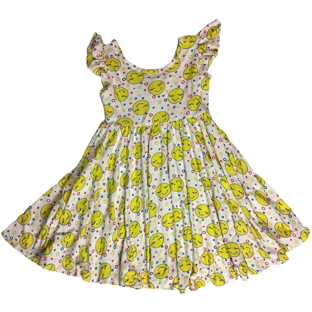 Dot Smile Girls 3 4 Smiley Polka Dot‎ Empire Twirl Dress Soft White Smile Face